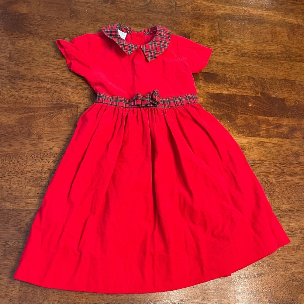 Edgehill Collection Vibrant Red Corduroy Dress plaid belt size 4T